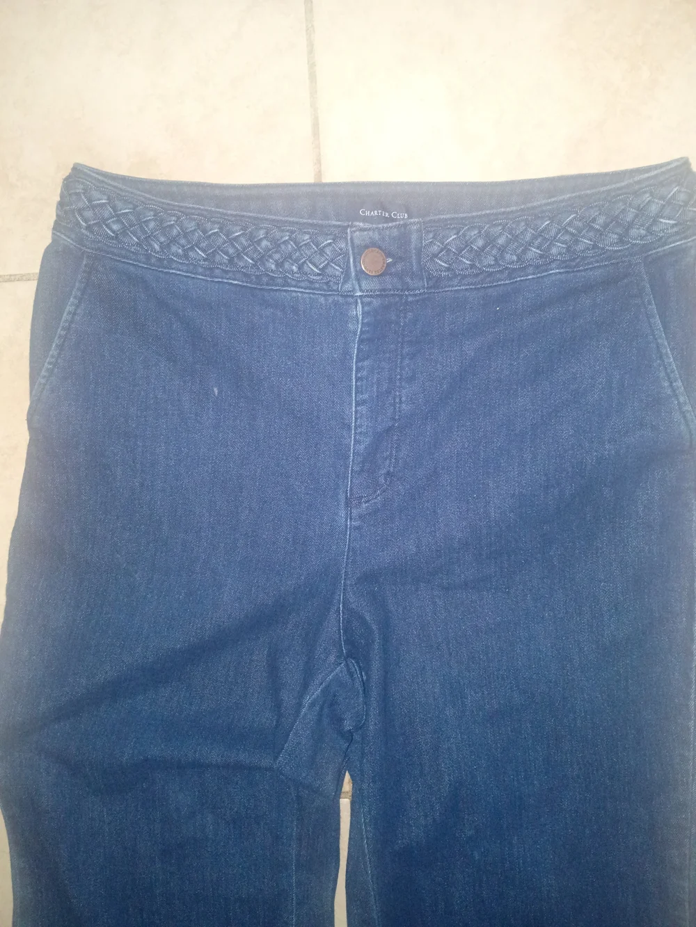 Charter Club Braided-Waist Wide-Leg Jeans in Deep Blue